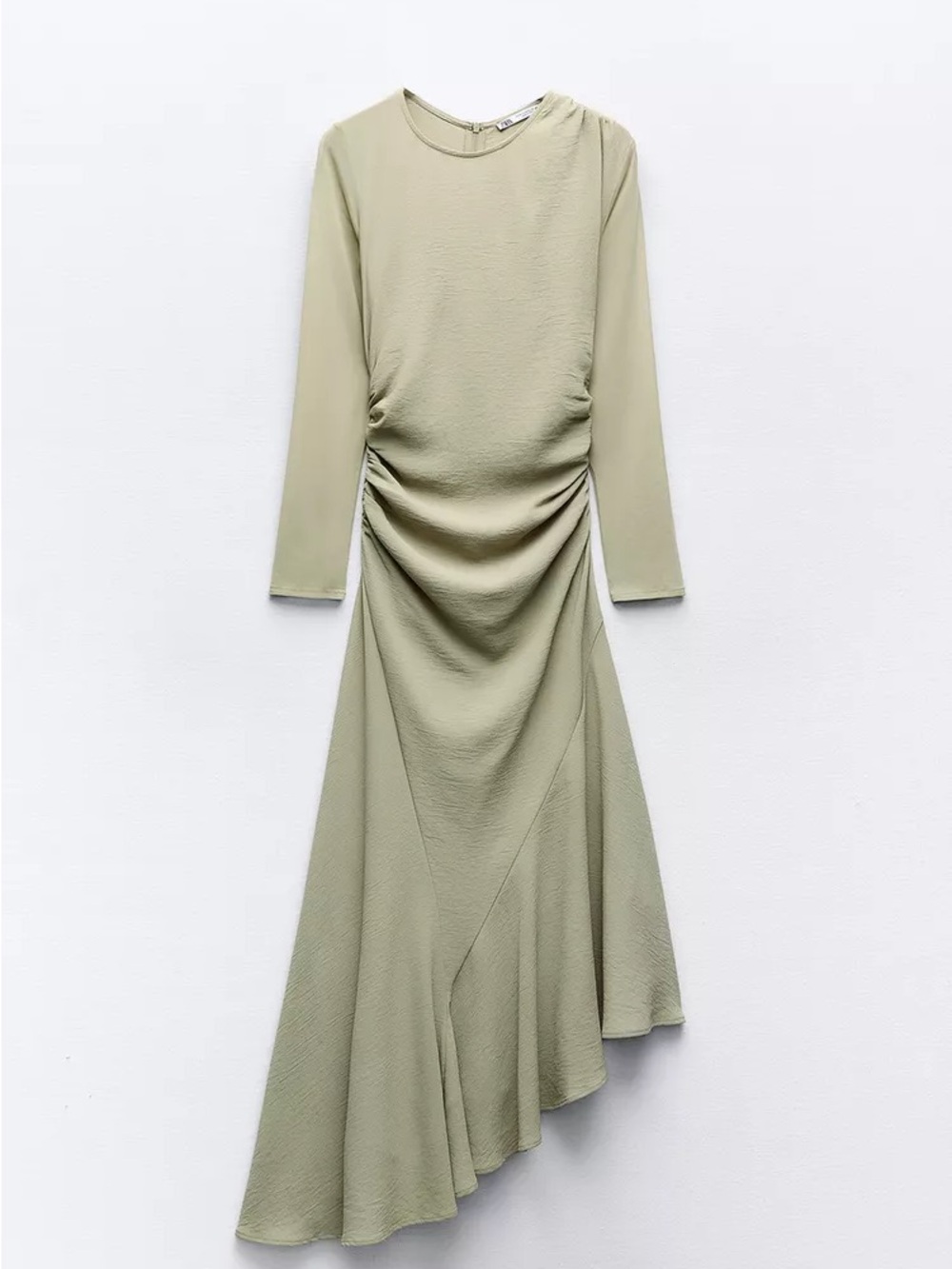 Zara Olive Ruched Long Sleeve Maxi Dress
